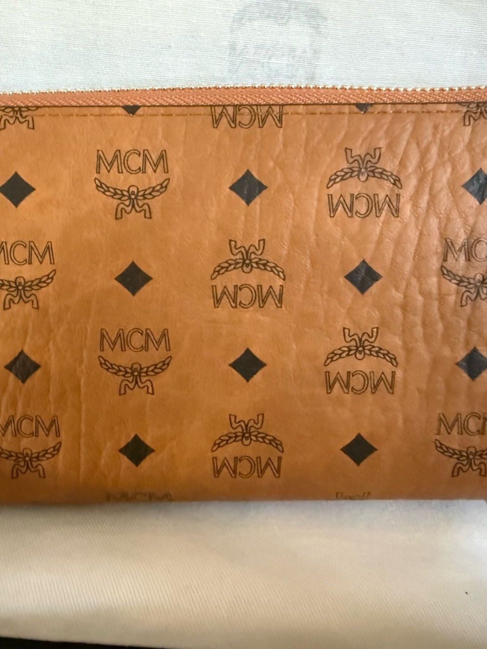 MCM Cognac Brown Logo Pouch